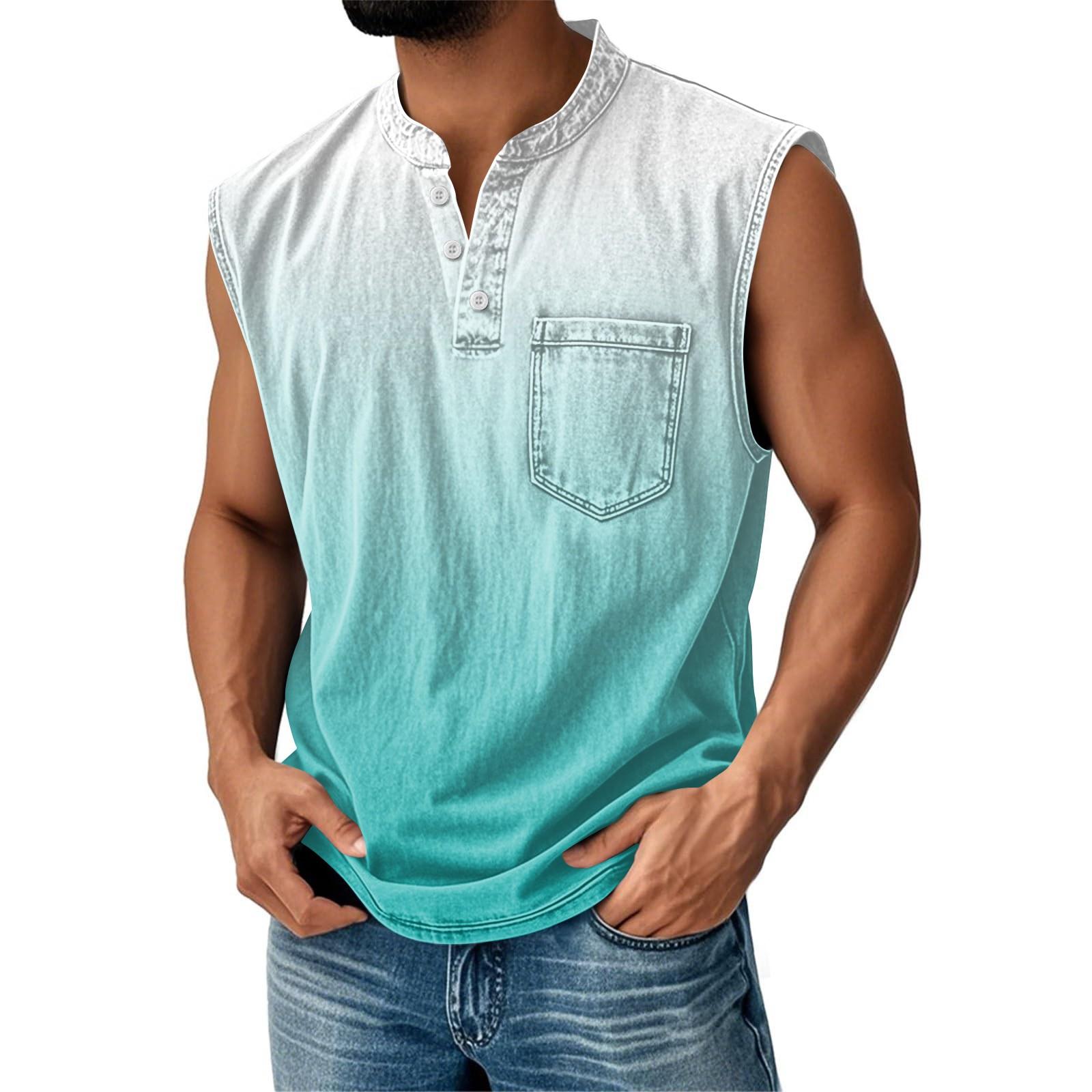 

Мужская состаренная рубашка без рукавов с градиентным принтом L циан