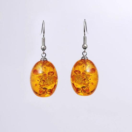 Vintage Oval Shaped Faux Amber Dangle Hook Earrings Women Piercing Jewelry Gift