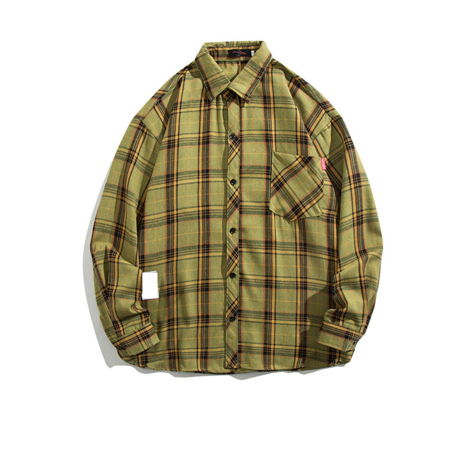 

Весна та осінь Нова чоловіча повсякденна вовняна сорочка з довгими рукавами зовнішньої торгівлі, трендова вільна сорочка для пар XL жовтий