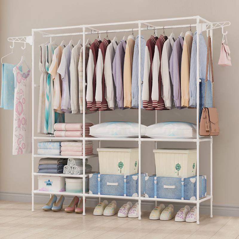 Floor-Standing Multi-Layer Coat and Clothes Rack with Storage Shelves for Dormitory or Home Use