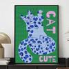 5D Full Round Diamond Painting Kit Cute Blue Spotted Cat Retro Green Background Animal Wall Art