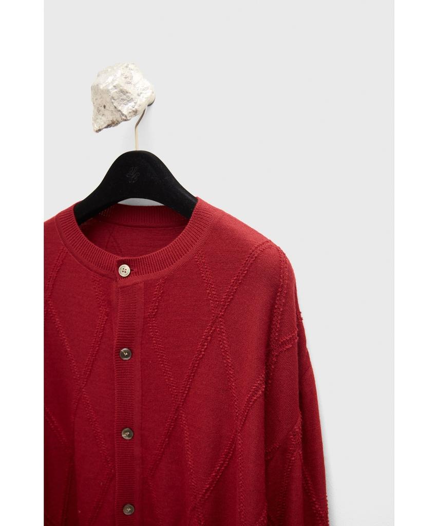 YOUTH Round Neck Textured Cardigan - Red