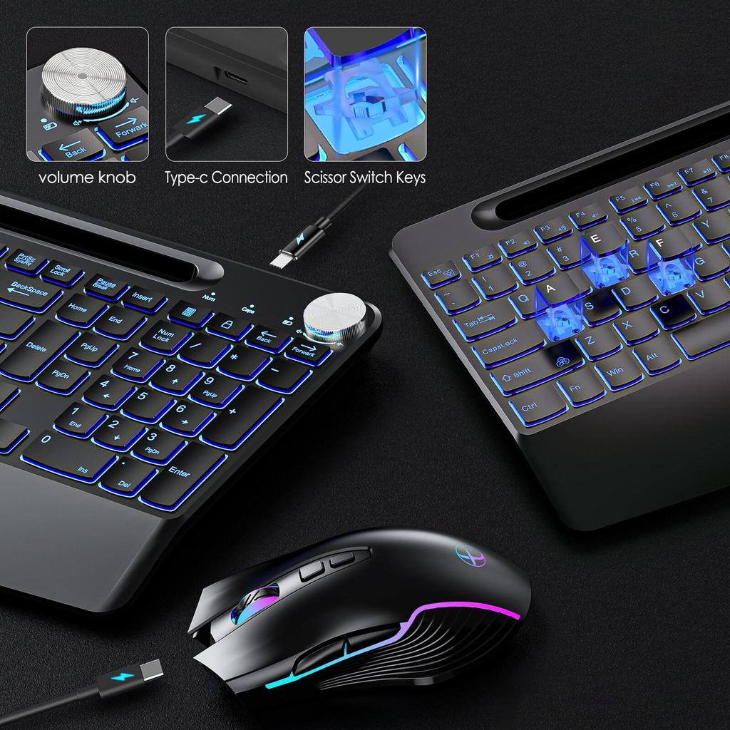 2.4G Wireless RGB Backlit Keyboard & Silent Mouse Combo with Adjustable Lighting & Anti-Screen-Off.
