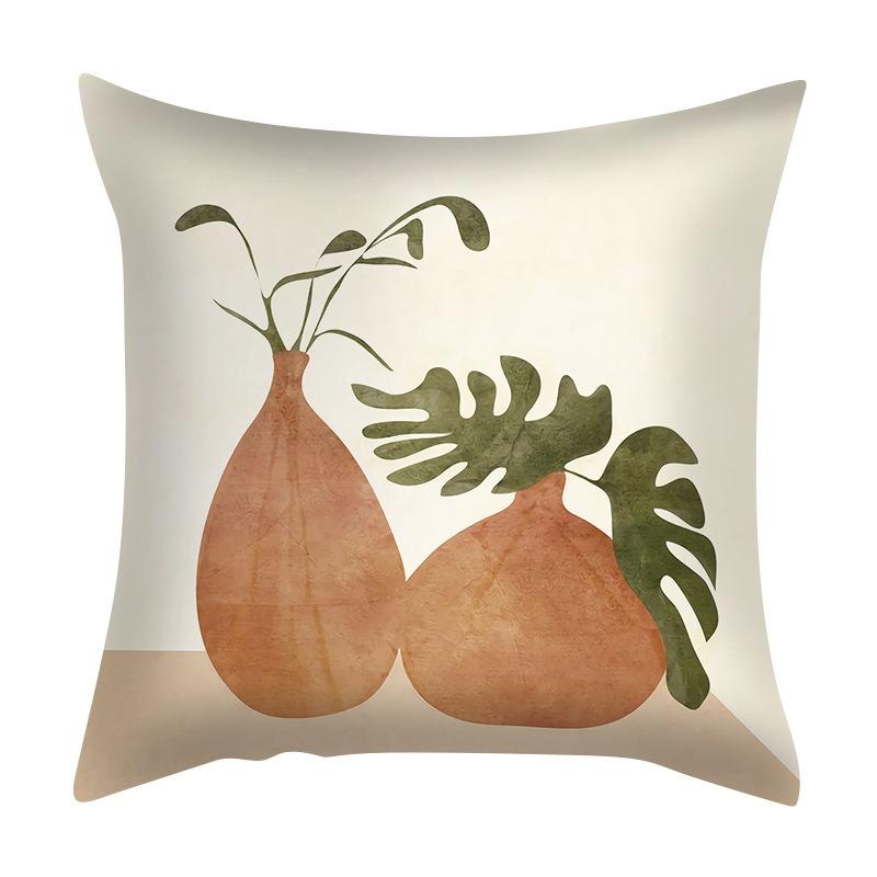 Mid Century Modern Abstract Cushion Cover Peach Skin Soft Decorative Pillowcase Boho Leaf Print Throw Pillow Case for Home Decor