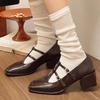 Fashion 2025 New Style Spring Autumn Women Double Buckle  Shoes Leather Square Head Square Heel Solid  Women's Shoes Zapatos Mujer