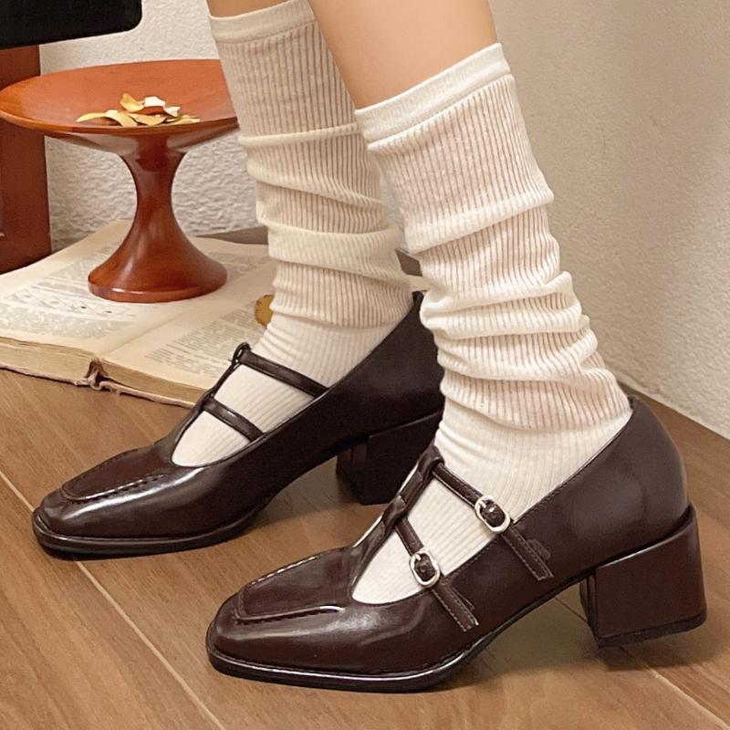 Fashion 2025 New Style Spring Autumn Women Double Buckle  Shoes Leather Square Head Square Heel Solid  Women's Shoes Zapatos Mujer