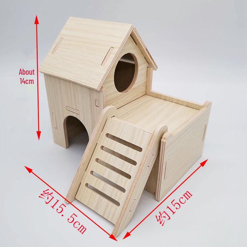 Solid Wood Hideout for Hamsters, Squirrels, Hedgehogs, and Guinea Pigs - Large Wooden House/Nest