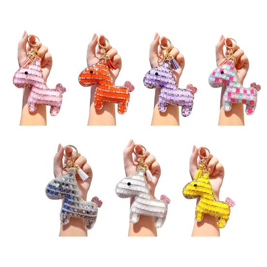 Bag Pendant Sparkling Rhinestones Plaid Pattern Keychain with Tassels Backpacks Handbags Cars Accessories