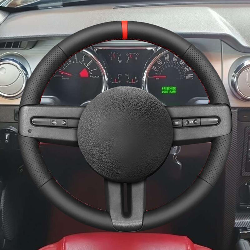 Black Faux Leather Car Steering Wheel Cover For Ford Mustang 2005 2006 2007 2008 20009 2010 2011 2012