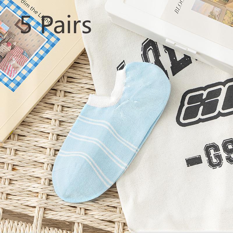 5 Pairs of Women's Summer Thin Style All Match Color Stripe Invisible Socks
