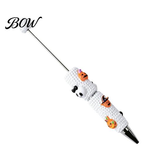Smooth Writing Beaded Pens Halloween Rhinestone Beadable Pen, DIY Sparkly Cat Pumpkin Ghost Plastic Handmade Gift Glitter Black Ink Ballpoint Pen for