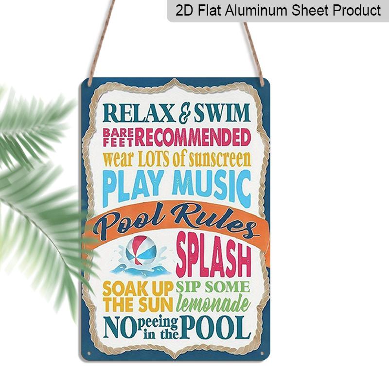 2D Flat 1pc Fun Pool Rules Aluminum Sign Waterproof, 7.87*11.8 Inch, Vibrant Pool Decor with Relax & Swim Recommendations, Perfect for Spring