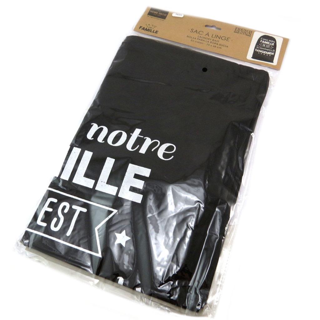 Les Trésors De Lily [P6203] - Černý bavlněný pytel na prádlo 'Messages' ('V naší rodině jsme skladníci') - 75x48 cm