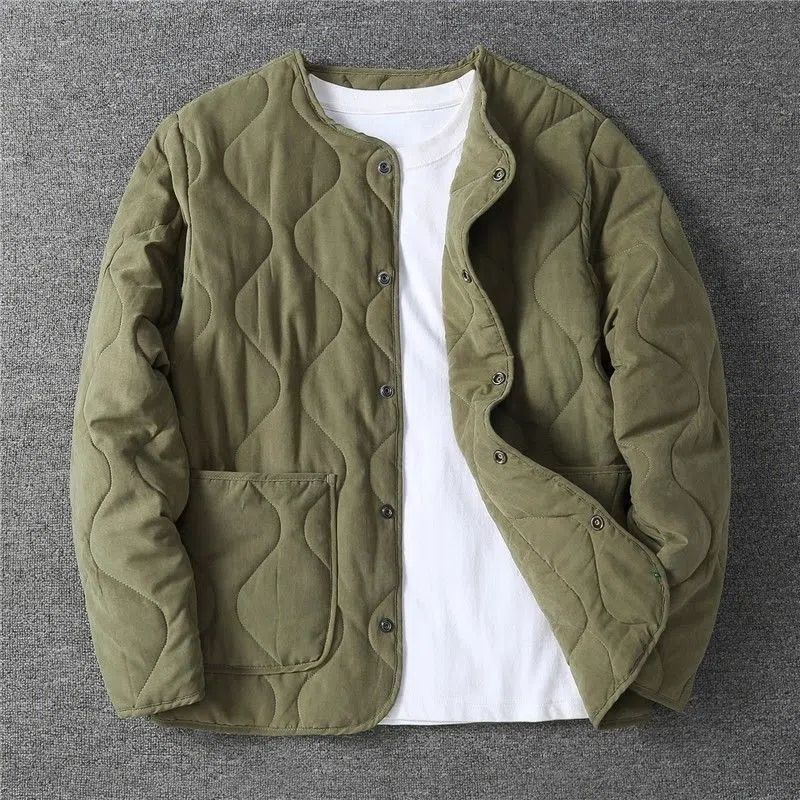 

New Quilted Thickened Jacket for Men Versatile and Trendy Cotton Tops XXXL зелёный