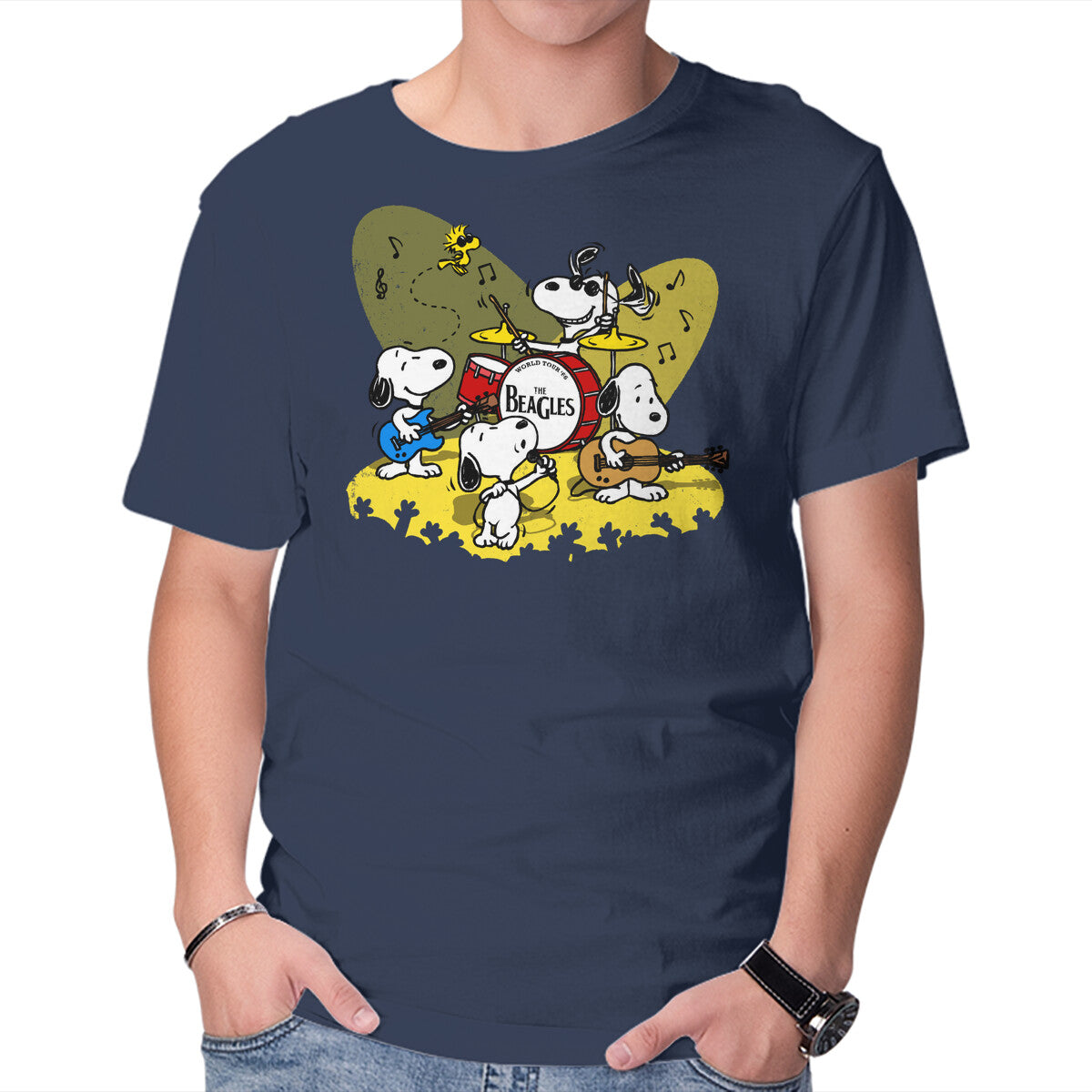 Unisex Crew Neck T-Shirt The Beagles Graphic Short Sleeve Casual Tee L