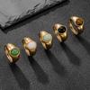 Neuer Vintage Ovaler Natursteinring für Damen Edelstahl Goldfarbener Ring Party Schmuck