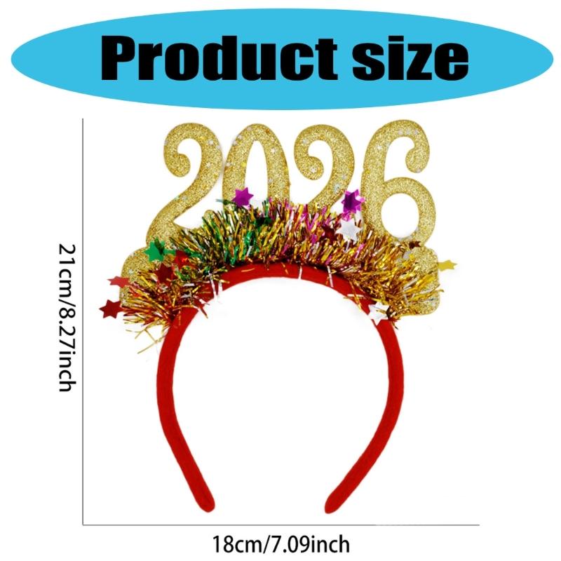 Year of 2026 Glittering Hairband For Adult Kids Adjustable Plastic Hair Hoop Festival Head Accessory for Holiday Event