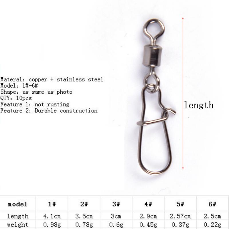 10Pcs Rolling Barrel Swivel With Snap Fishhook Lure Connector Fishing Tackle