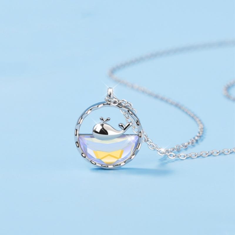 Whale Life has your 925 sterling silver necklace for women's light luxury simple ins niche design magic moonstone whale collarbone chain