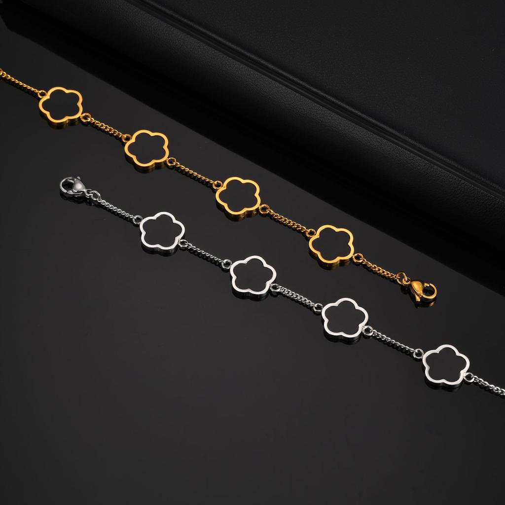 Klassiek Roestvrij Staal Armband voor Mannen, Vijf Blad Bloemen Goud Zilver Kleur Armband, Mode Waterdicht Hoge Kwaliteit Sieraden