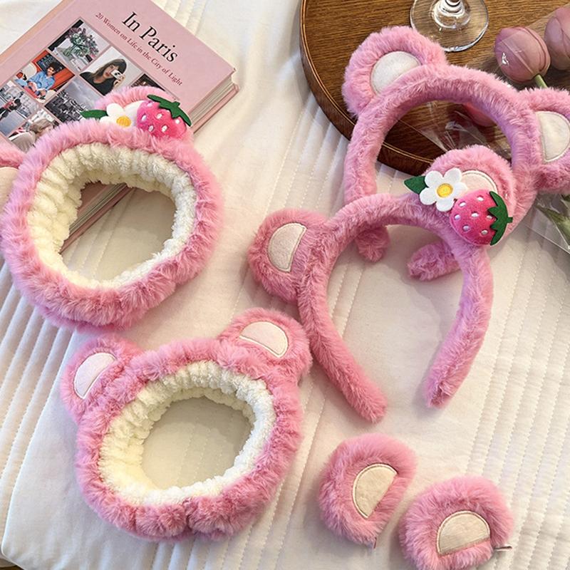 Strawberry Bear Plush Ears Headband Cartoon Face Wash Non-Slip Cute Headdress