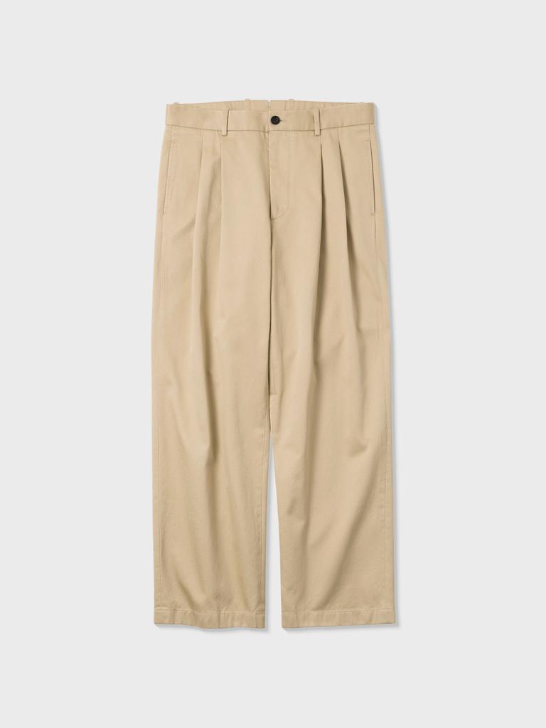 ATELIER DELDIO Cotton Chino Pleated Pants (Beige)