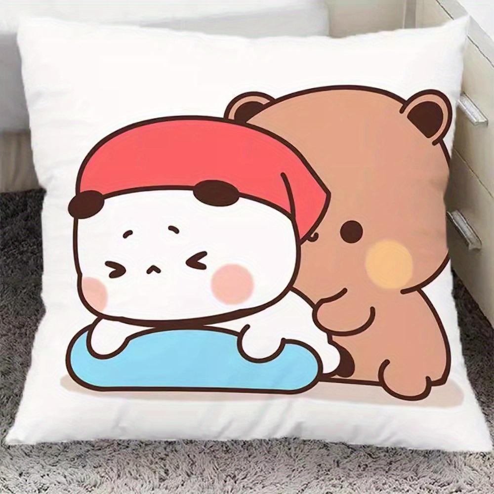 Bubu & Dudu Bears Pillowcase Adorable Cartoon Bear Couple Design Zipper Closure Square Pillow Cover For Home Decor Cushion Case