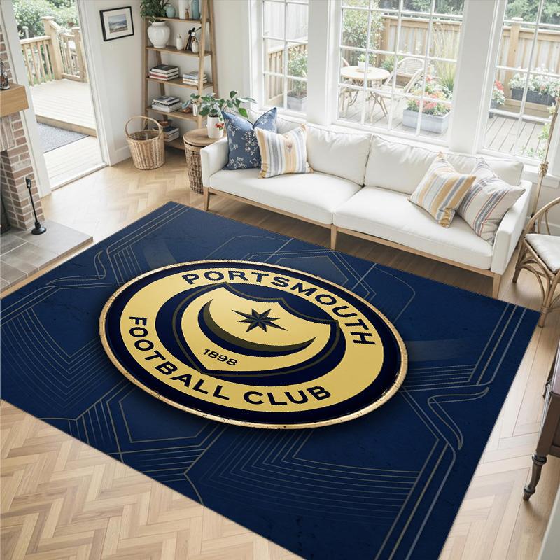Portsmouth FC Design Crystal Velvet Carpet Cozy Non?Slip Printed Rug For Bedroom Living Room Entrance