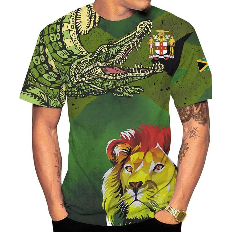 Jamaika Flagge Löwe T-Shirt für Männer Oberteile T-Shirts Harajuku Mode 3D Jamaikanischer Stolz Aufdruck T-Shirt Damenbekleidung Kurzarm
