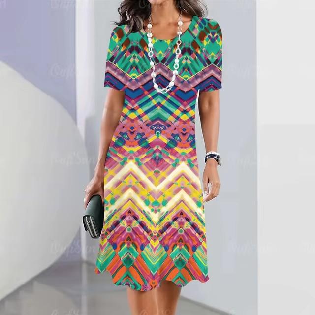 Vacation Short Sleeve T-Shirt Dress Women 3D Print Loose Plus Size Beach Dresses