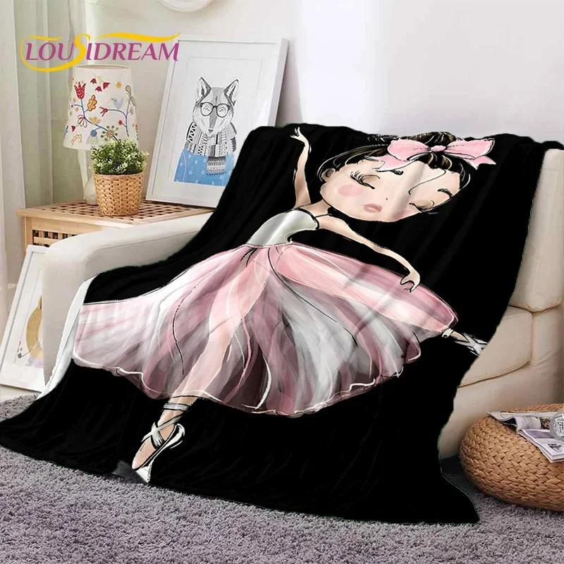 Roztomilá baletka, baletka, víla, kreslená, měkká flanelová deka na postel, do ložnice, na pohovku, na piknik, přehozová deka pro venkovní volnočasové aktivity, dárek