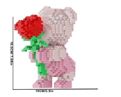 Non-Toxic 7565 Building Block Rose Bear A Romantic Bear With A Hand-Held Rose Suitable For Gift Giving A Perfect Choice For Companion