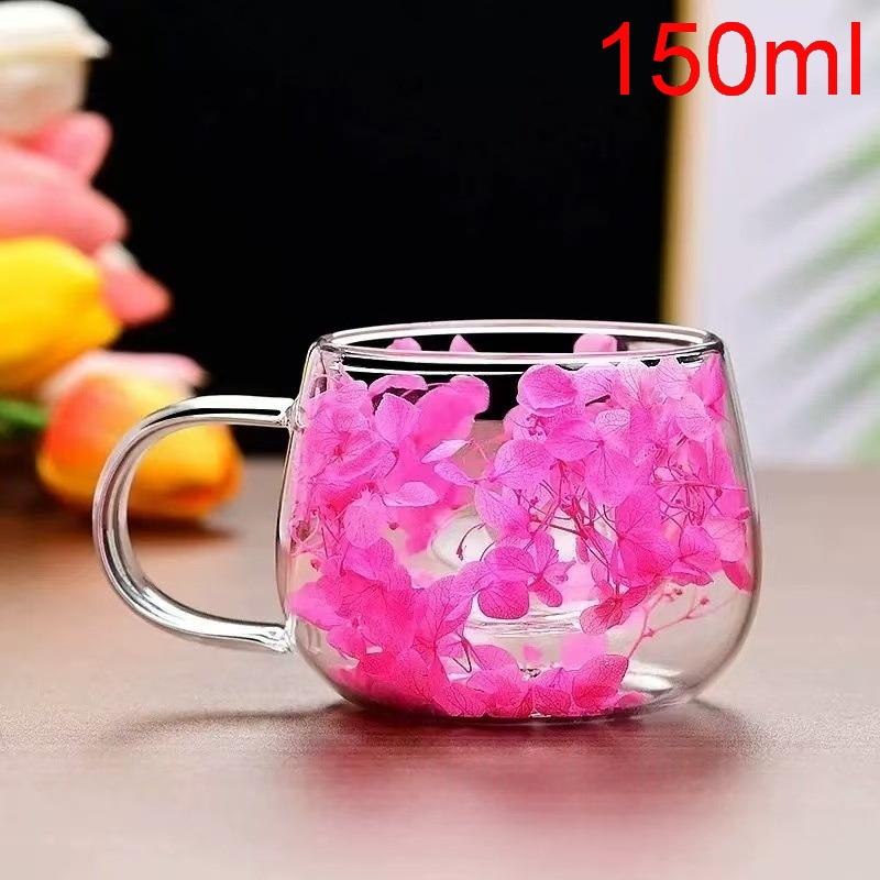 1Pcs Dried Flower Decorative Milk Tea Cup 150/300Ml Double-Layer Dried Flower Glass Cup High Temperature Resistant Coffee Cup