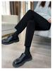 Women's Black High-Waisted Fleece-Lined Slim-Fit Suit Pants for Autumn/Winter - Casual Straight-Leg Formal Wear