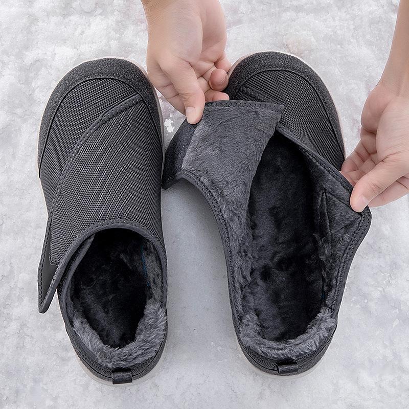 Wide Toe Box Elderly Warm Shoes Men Women Hook & Loop Plush Walking Shoes Winter Casual Cotton Footwear Size 35-46