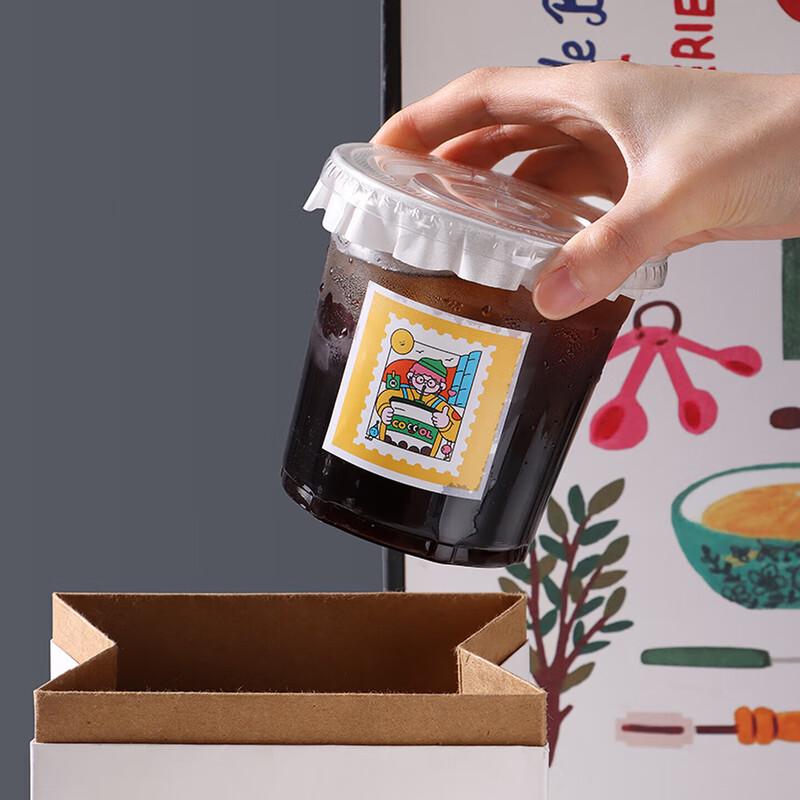 BJ Disposable Thickened Milk Tea and Coffee Cup with Lid, Straw, and Stickers