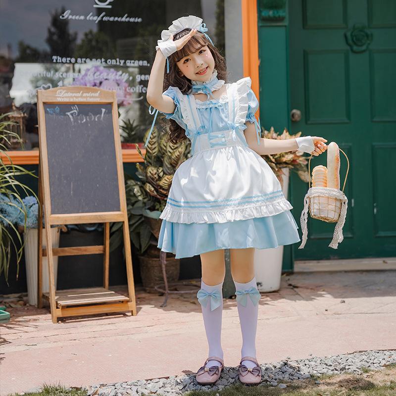 Blue Alice Girls Maid Clothing Girls Cute Lolita Dress Kids Princess Dress Lolita