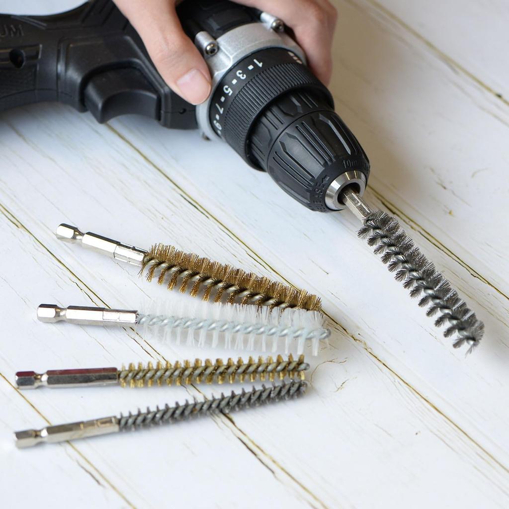 uxcell Brass Drill 8mm Wire Brush Cleaning Hex for and Pack of 3 Brush, Diameter, Handle, 6.35mm Shank, Piping, Ports, Bearings,