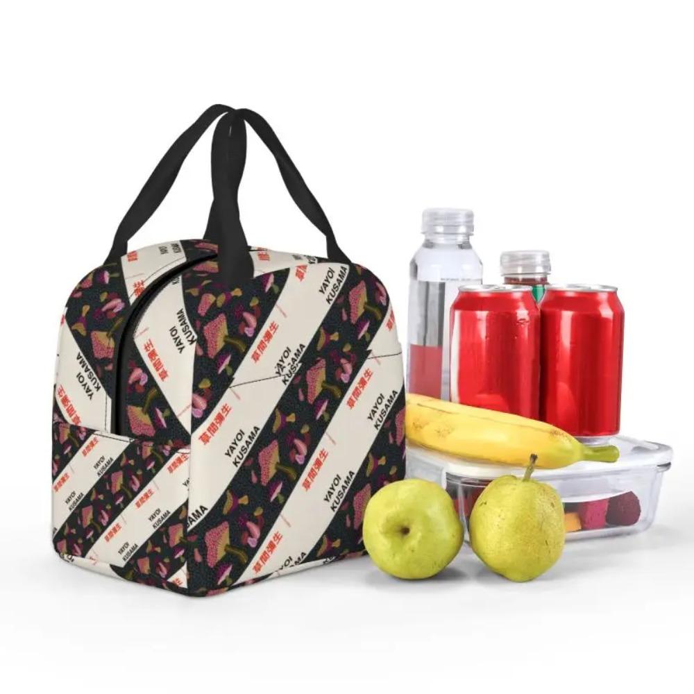 Custom Mushroom Yayoi Kusama Portable Lunch Box for Multifunction Cooler Thermal Insulated Lunch Bag School Children Student