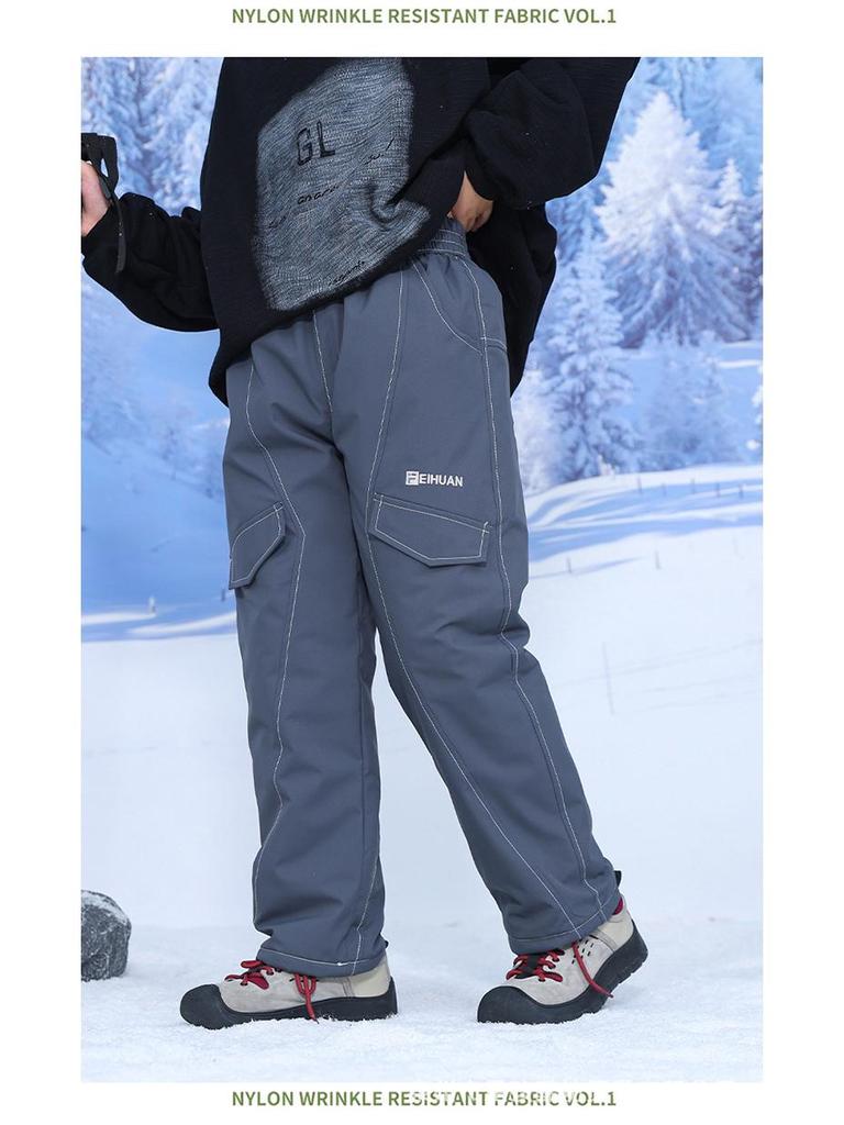 Chłopięce zimowe bawełniane spodnie z podszewką z polaru: Wiatroodporne, Ciepłe, Wodoodporne Luźne Spodnie Sportowe