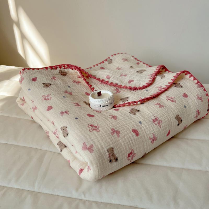 100% Cotton Blanket INS Style Pure Cotton Crepe Yarn Summer Blanket Single/Queen/King Size Cartoon Quilt for Kids Soft Plaids