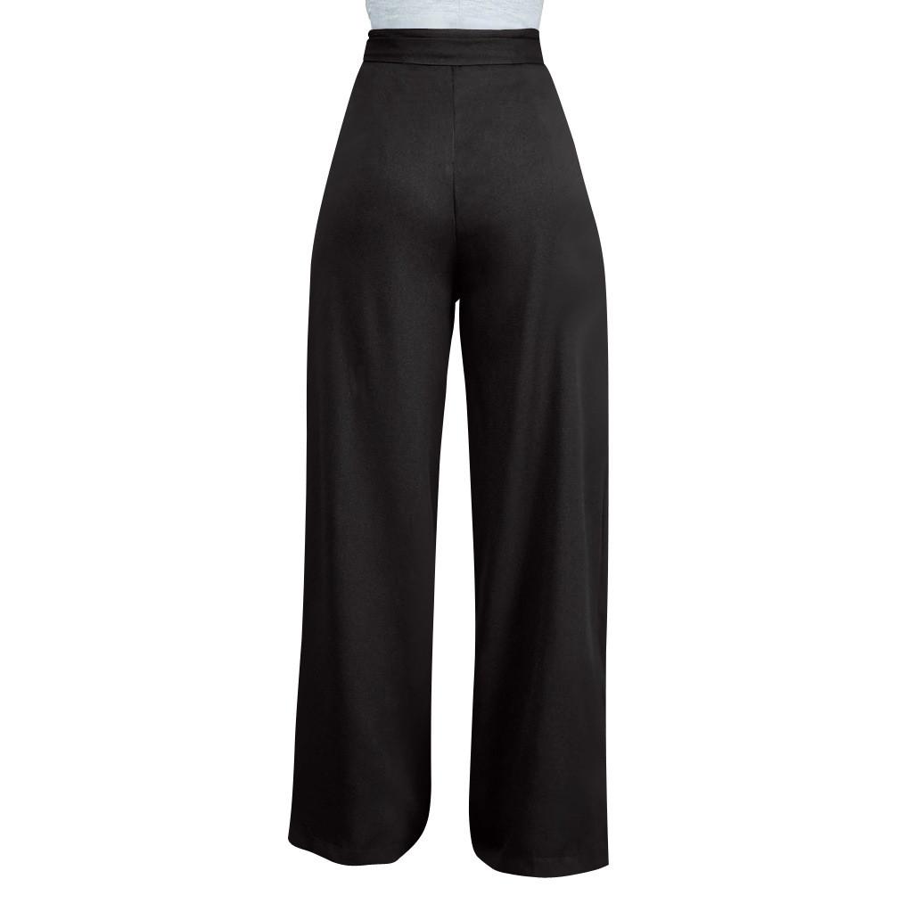 Dame Dame Palazzo Bred Leg Bukser Høy midje Løse Culottes Bukser