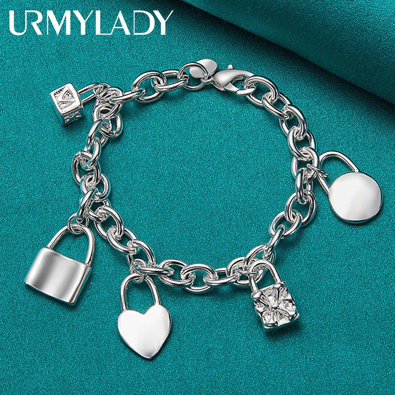 925 Sterling Silver Lock Pendant Bracelets For Women Men Wedding Party Fashion Jewelry
