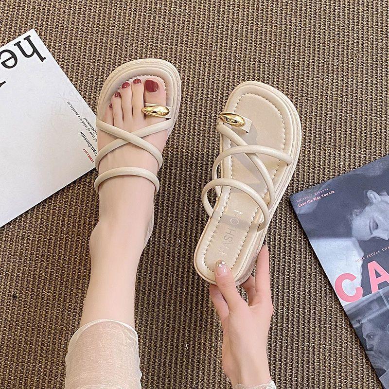 Cool slippers women's summer wear 2025 Internet celebrity explosion toe fashion French platform fairy style niche wedge heel shoes