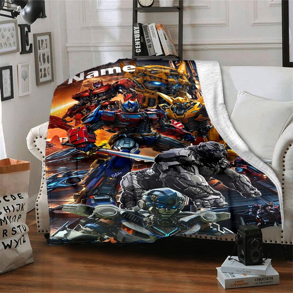 Custom Name Transformers Theme Printed Blanket - Perfect for Couch, Bed, Travel & Outdoor Use | Machine Washable, Cozy & Durable.