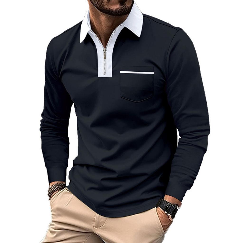 Men'S Fashionable Lapel Color Blocking Shirt Casual Long Sleeve Top