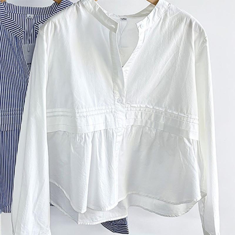 

Новое весеннее платье для женщин, полосатая рубашка с длинным рукавом, круглый вырез, плиссированный дизайн, свободного кроя, стройнящее M синий