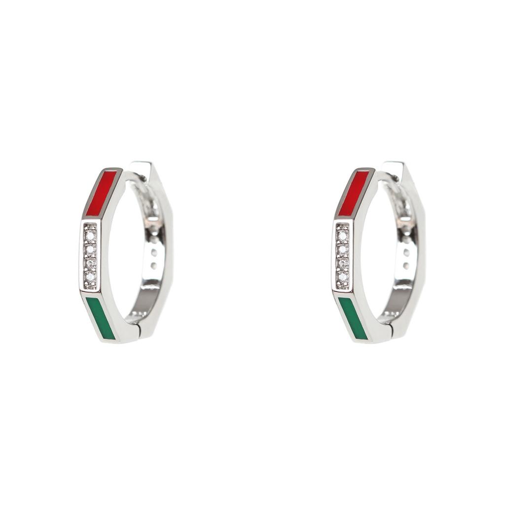 Mezmic Red-Green Octagonal Silver Earrings
