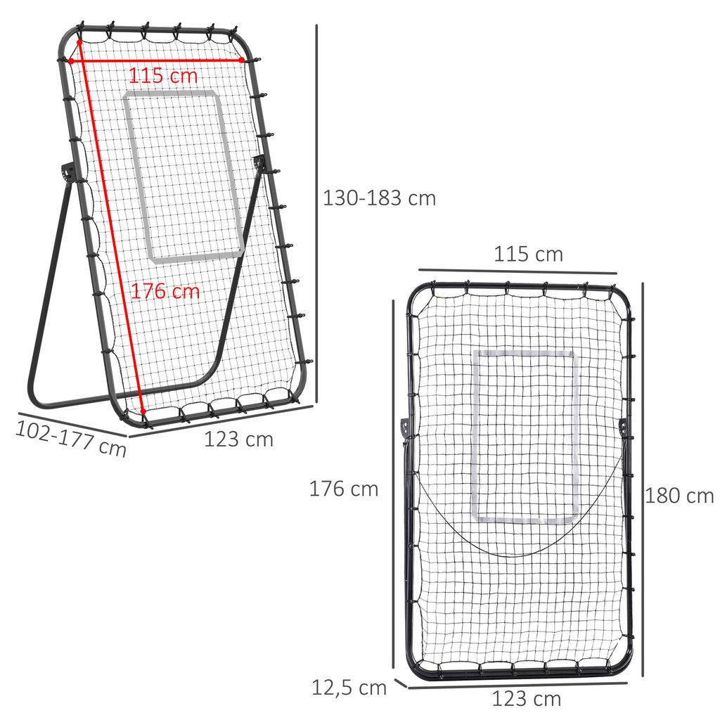Foldable Football Rebounder Net, with Adjustable Angles - Black