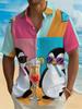 1 Stück Herren Sommer Kurzarm Hemd mit Knöpfen, Urlaubsstil Pinguin Druck Revers Kurzarmhemd, Lässiges Lockeres Herren Hemd mit Knöpfen, Atmungsaktiv